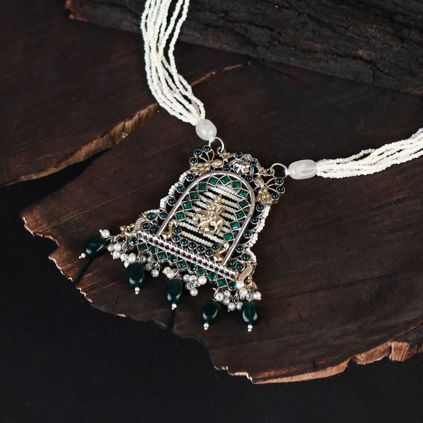 White - saanjh saaj classic german silver necklace set 07