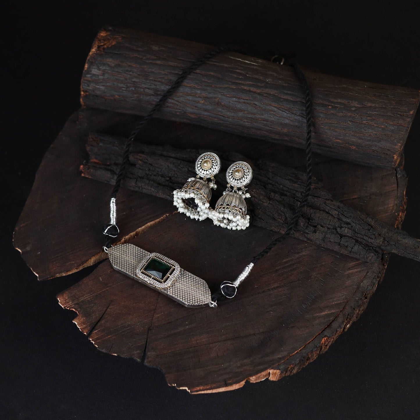 White - saanjh saaj classic german silver necklace set 34