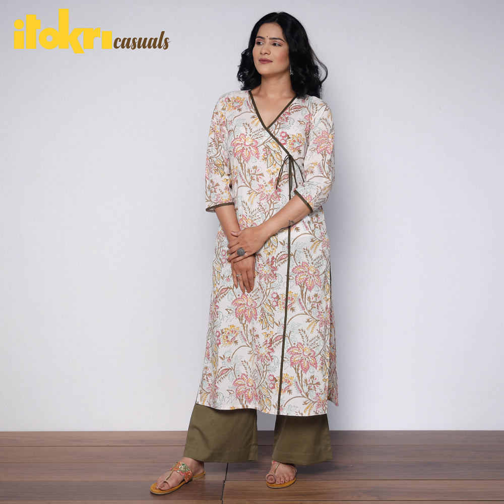  Sanganeri Hand Block Printed Cotton Long Kurta with Palazzo Set 
