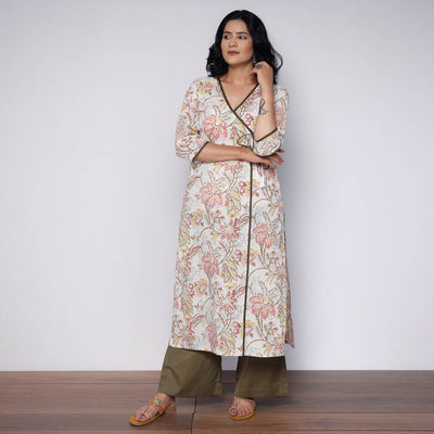  Sanganeri Hand Block Printed Cotton Long Kurta with Palazzo Set 