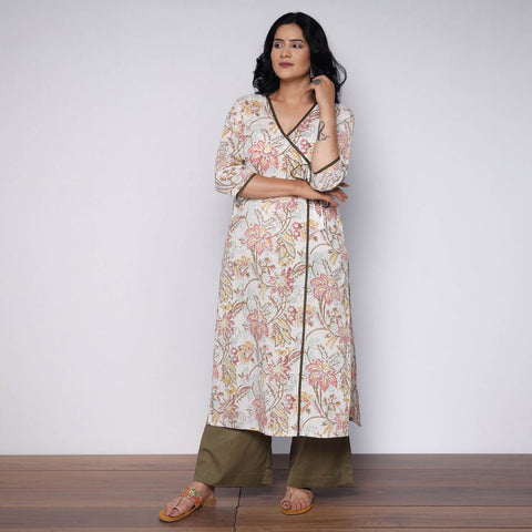  Sanganeri Hand Block Printed Cotton Long Kurta with Palazzo Set 
