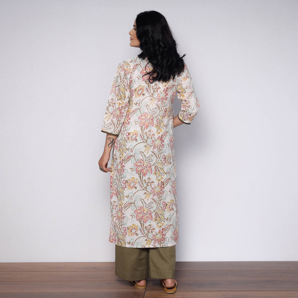  Sanganeri Hand Block Printed Cotton Long Kurta with Palazzo Set 