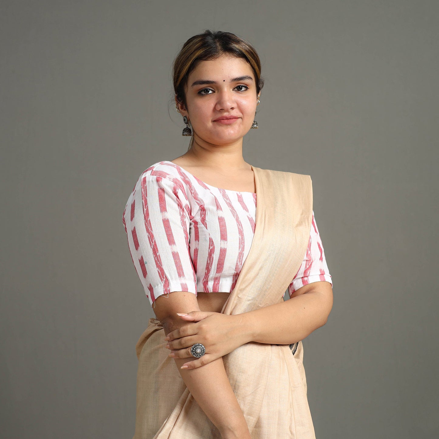 White - sambalpuri cotton stitched ikat blouse 01