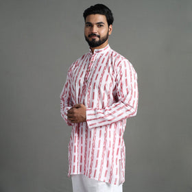 White - sambalpuri ikat weave cotton men short kurta