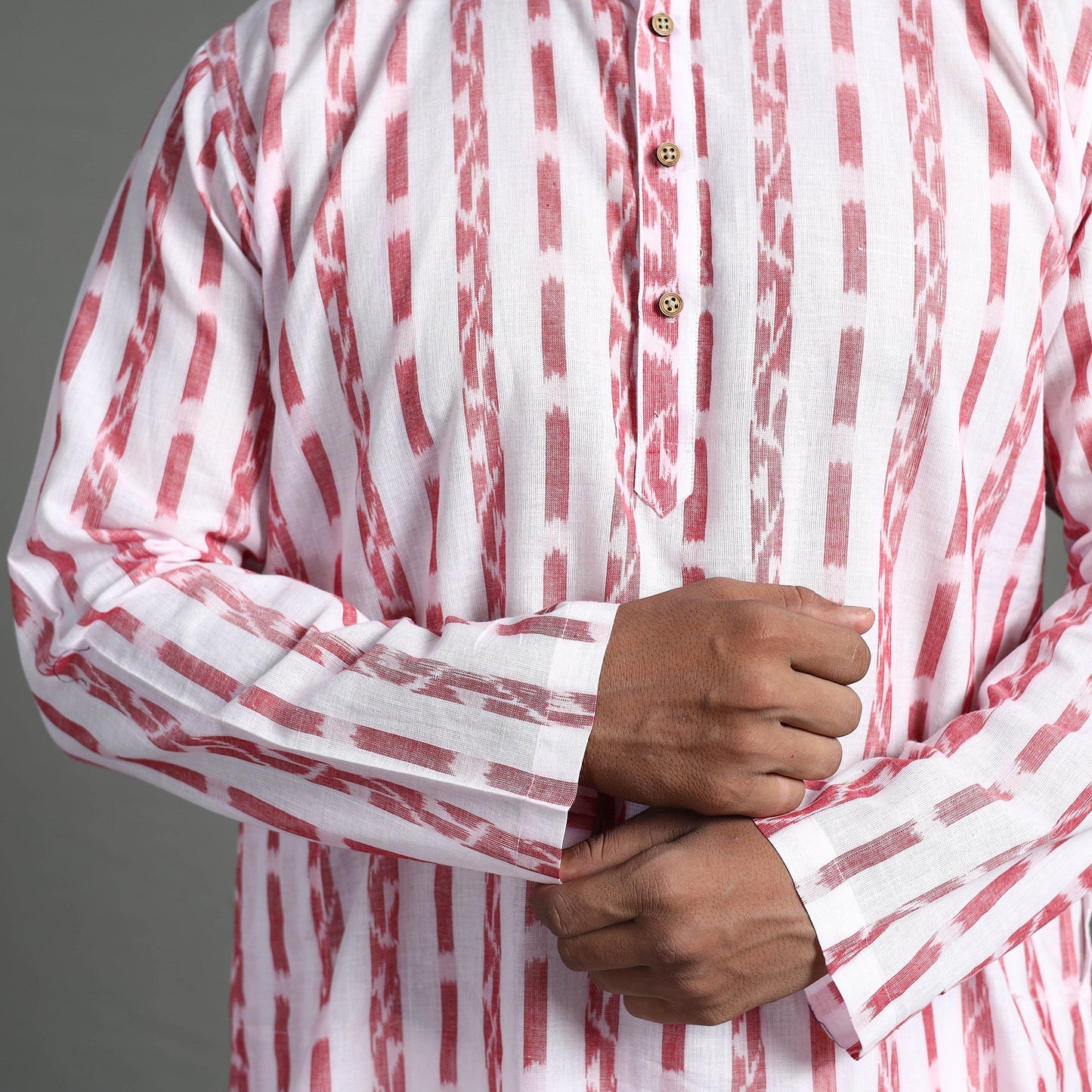 White - sambalpuri ikat weave cotton men short kurta