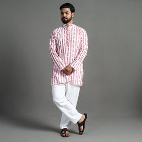 White - sambalpuri ikat weave cotton men short kurta