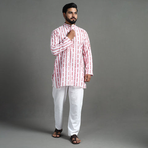 White - sambalpuri ikat weave cotton men short kurta
