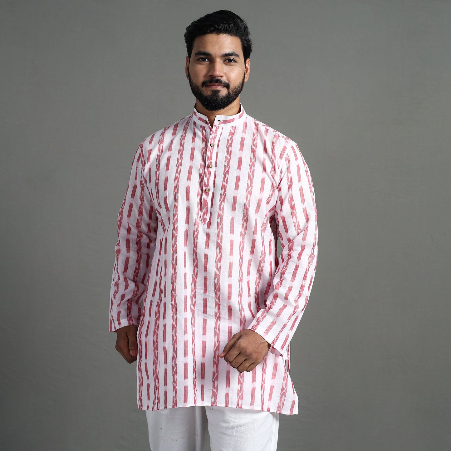 White - sambalpuri ikat weave cotton men short kurta