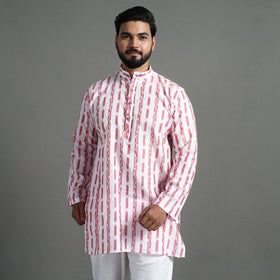 White - sambalpuri ikat weave cotton men short kurta