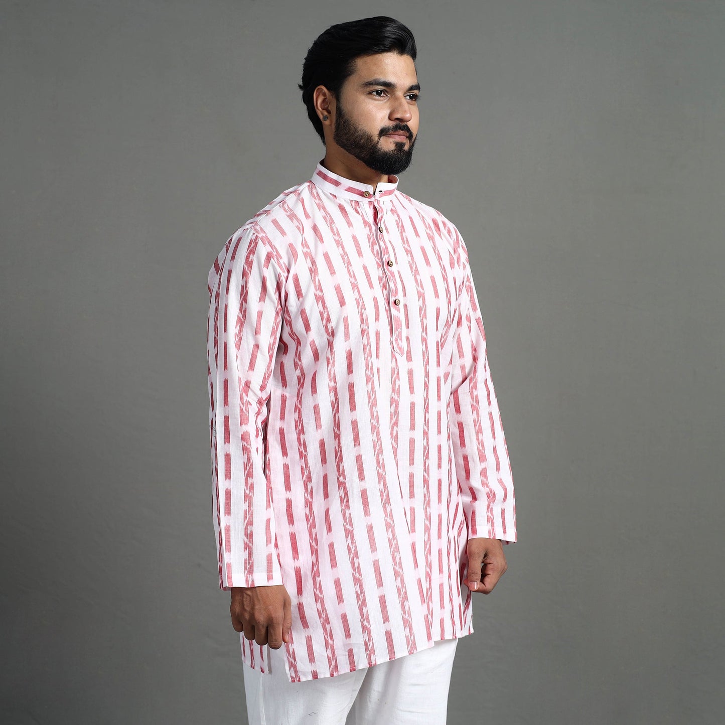 White - sambalpuri ikat weave cotton men short kurta