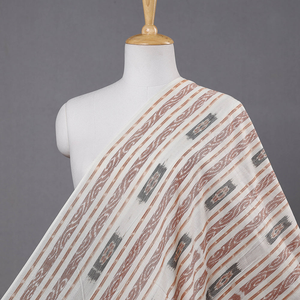 White Sambalpuri Ikat Weave Handloom Cotton Fabric.