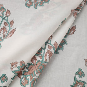  White Sanganeri Block Print Cotton Fabric