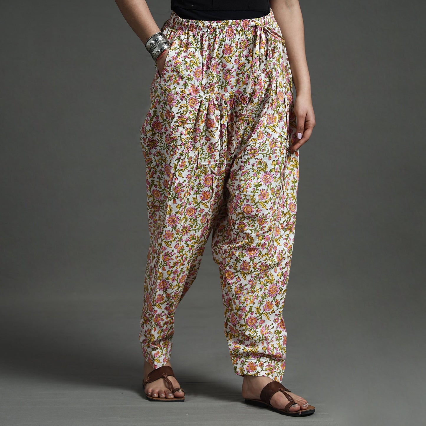 Buy Sanganeri Block Printed Cotton Elasticated Salwar Online at iTokri.com
