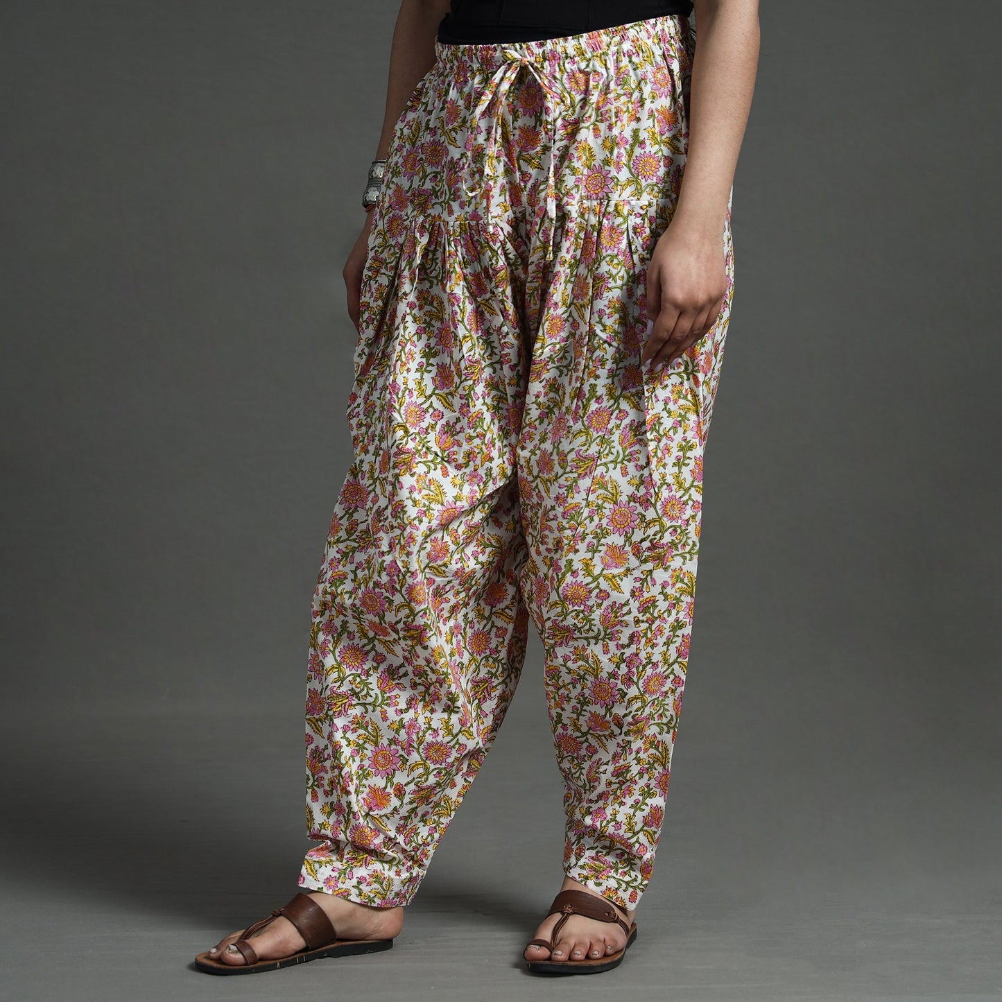Buy Sanganeri Block Printed Cotton Elasticated Salwar Online at iTokri.com