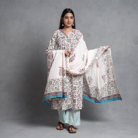 Buy Sanganeri Block Printed Cotton Kurta with Palazzo & Dupatta Set Online at iTokri.com