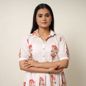 White - sanganeri block printed cotton co-ord set 19