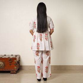 White - sanganeri block printed cotton co-ord set 19