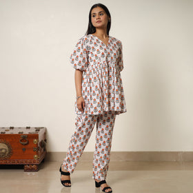 White - sanganeri block printed cotton co-ord set 29