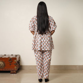 White - sanganeri block printed cotton co-ord set 29