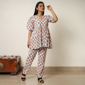 White - sanganeri block printed cotton co-ord set 29