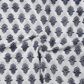  White Sanganeri Block Printed Cotton Precut Fabric