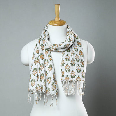 Buy Sanganeri Block Printed Cotton Stole with Tassels 146 Online at iTokri.com