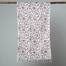  Sanganeri Block Printed Cotton Stole with Tassels 88 