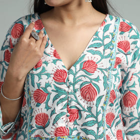 White - sanganeri block printed cotton straight kurta