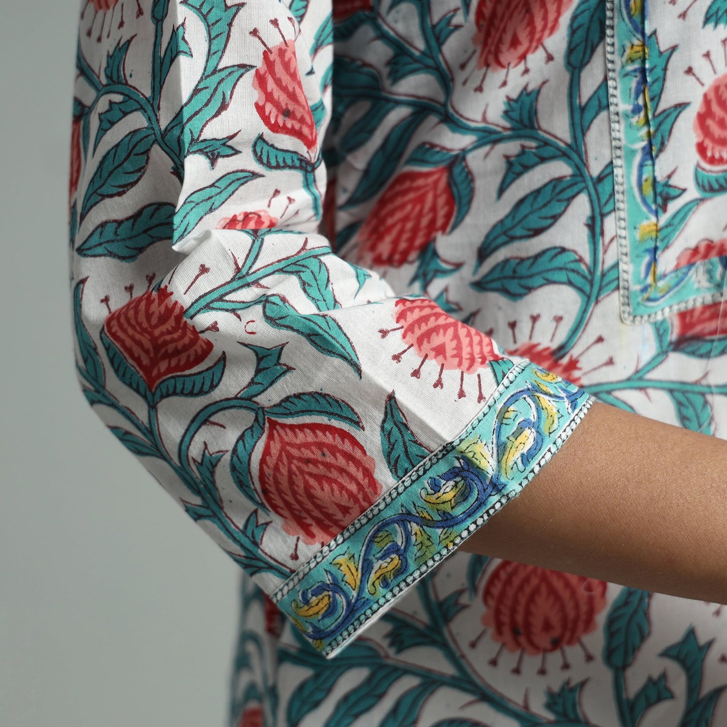 White - sanganeri block printed cotton straight kurta