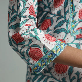 White - sanganeri block printed cotton straight kurta