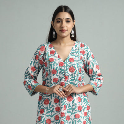 White - sanganeri block printed cotton straight kurta
