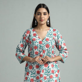 White - sanganeri block printed cotton straight kurta