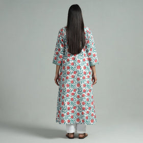 White - sanganeri block printed cotton straight kurta