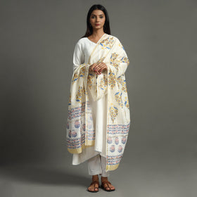  Sanganeri Block Printed Handloom Chanderi Silk Zari Border Dupatta 92 