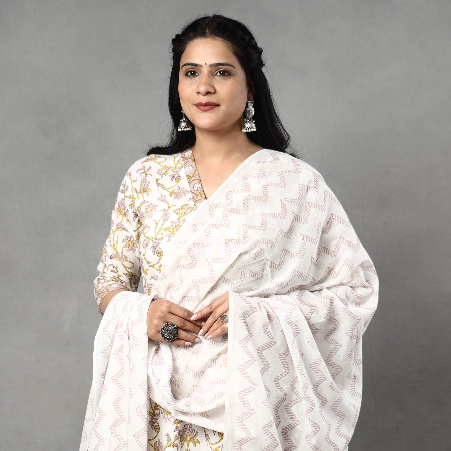 Sanganeri printing cotton kurta with palazzo & dupatta set