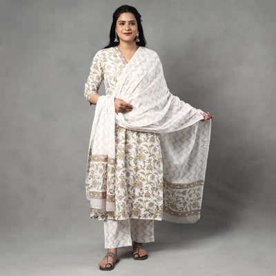 Sanganeri printing cotton kurta with palazzo & dupatta set