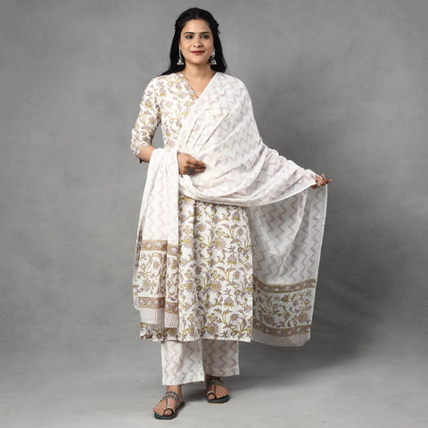 Sanganeri printing cotton kurta with palazzo & dupatta set