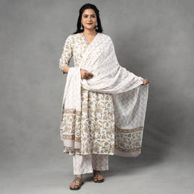 Sanganeri printing cotton kurta with palazzo & dupatta set