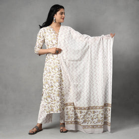Sanganeri printing cotton kurta with palazzo & dupatta set
