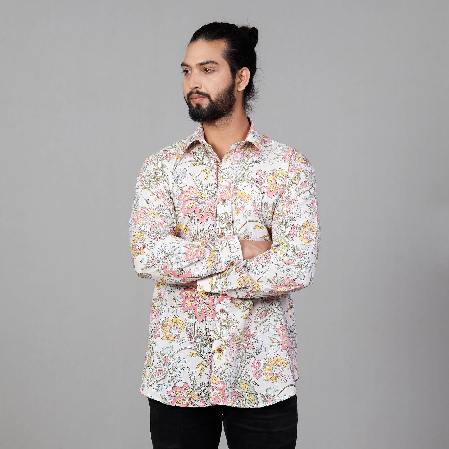  Sanganeri Block Printing Cotton Men Full Sleeve Shirt 