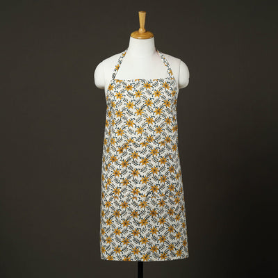 White - sanganeri cotton apron with pocket 02 - handcrafted
