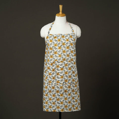 White - sanganeri cotton apron with pocket 02 - handcrafted
