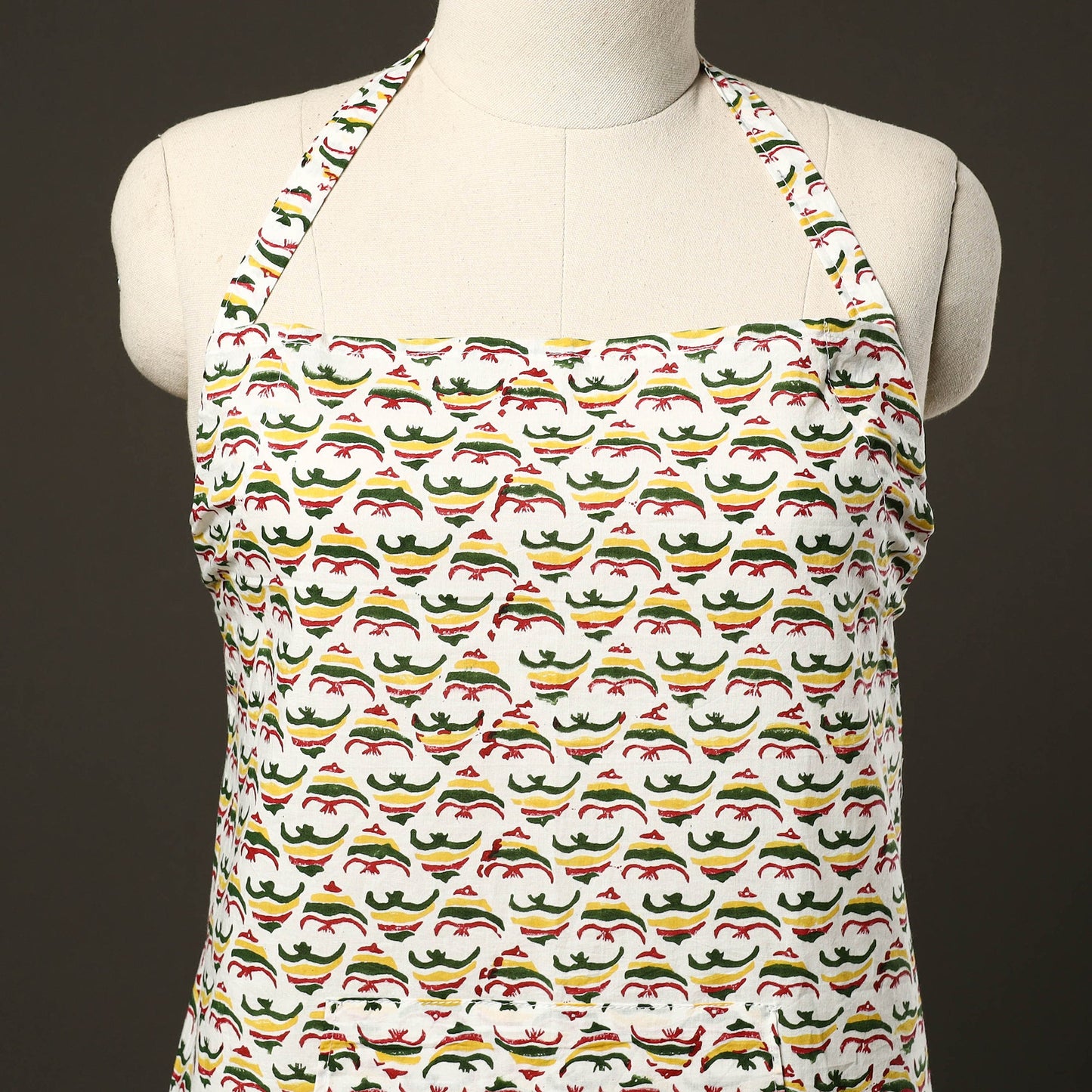 White - sanganeri cotton apron with pocket 04 - handcrafted