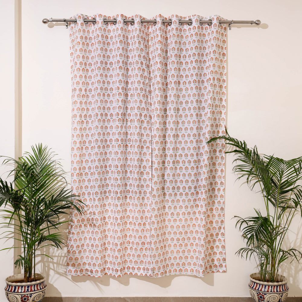 White - sanganeri cotton door curtain (7 x 3.2 feet)