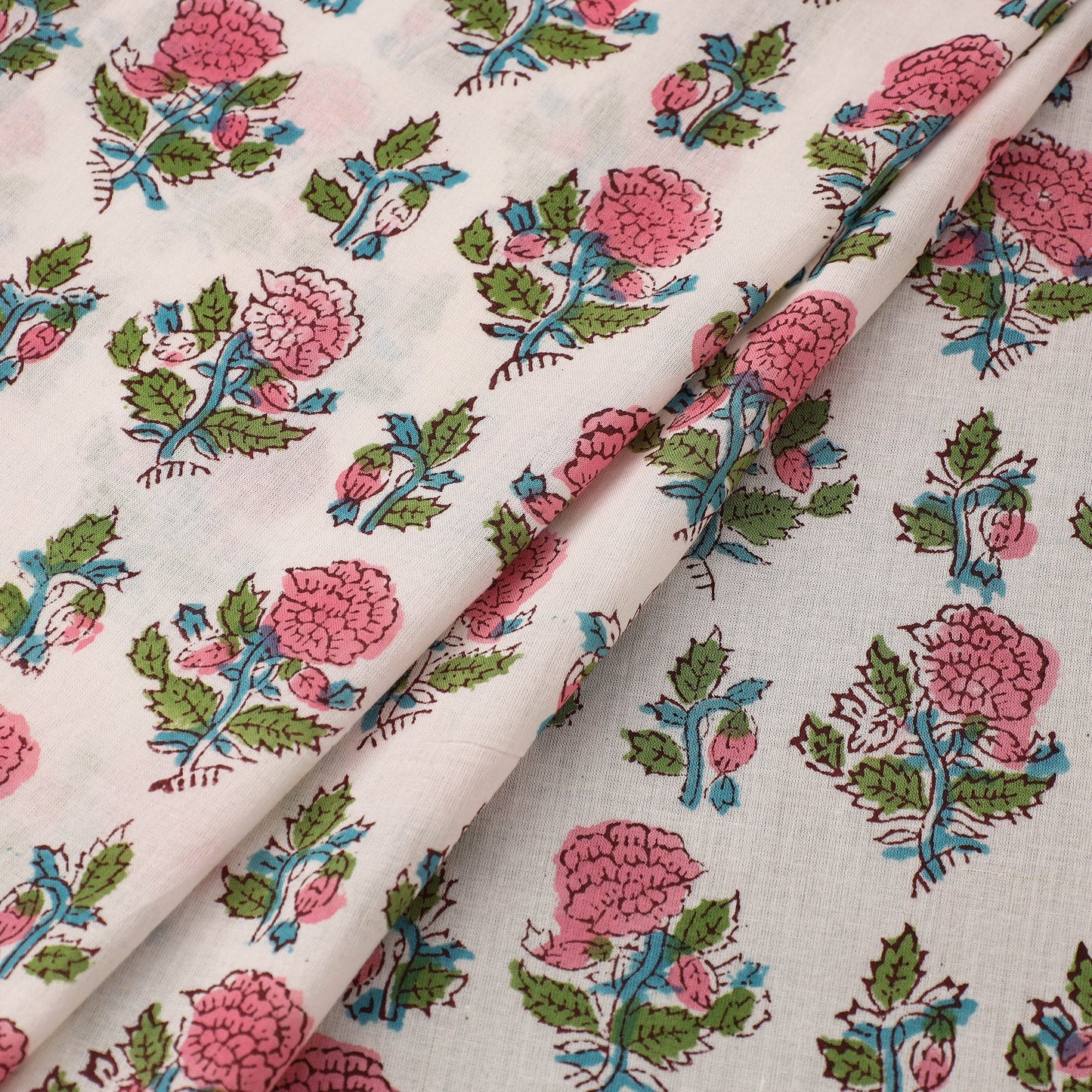 White Sanganeri Block Print Cotton Fabric