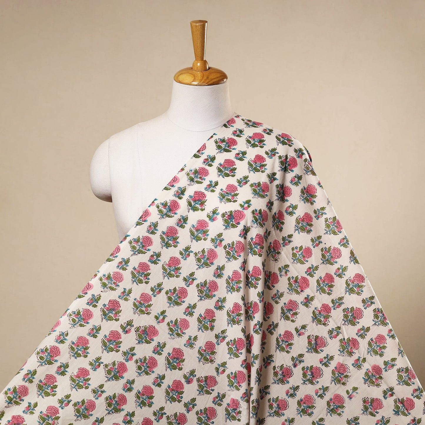 White Sanganeri Block Print Cotton Fabric
