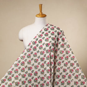 White Sanganeri Block Print Cotton Fabric