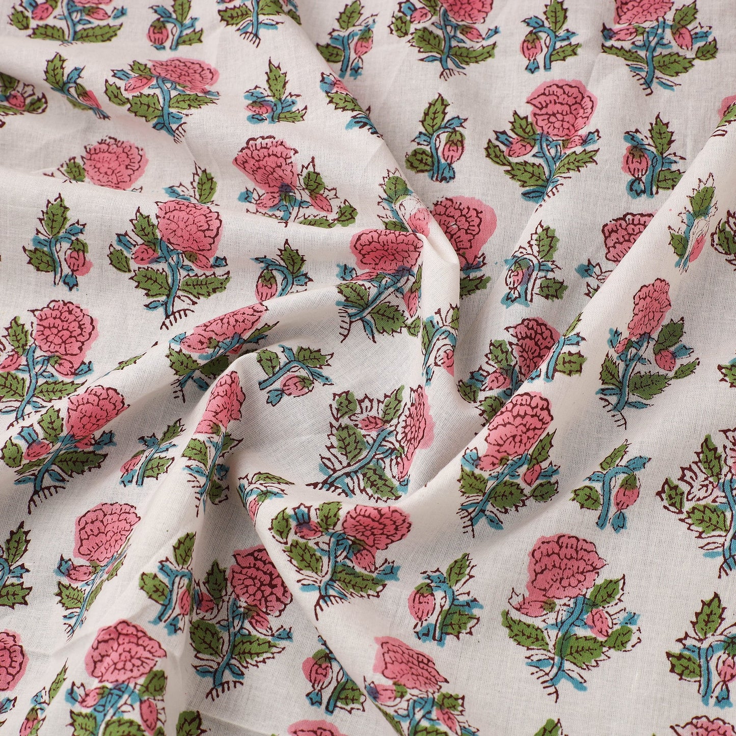 White Sanganeri Block Print Cotton Fabric