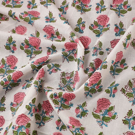 White Sanganeri Block Print Cotton Fabric