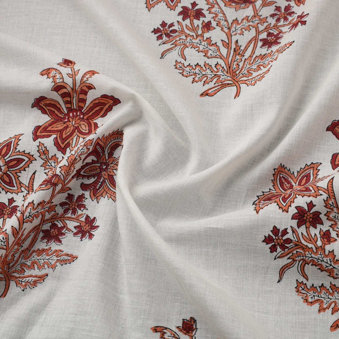  White Sanganeri Block Print Cotton Fabric